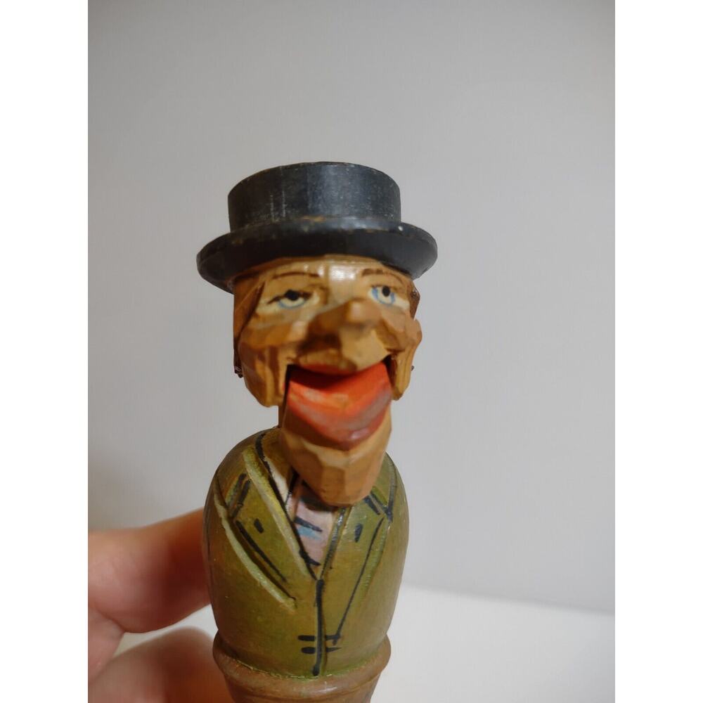 ANRI Mechanical Jaw Drop Bottle Stopper Wood Hand Carved Puppet Barware Cork - Picture 6 of 6